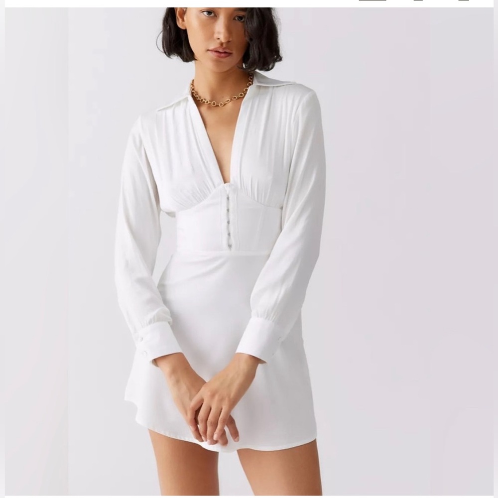 Urban Outfitters White Long Sleeve Mini Dress